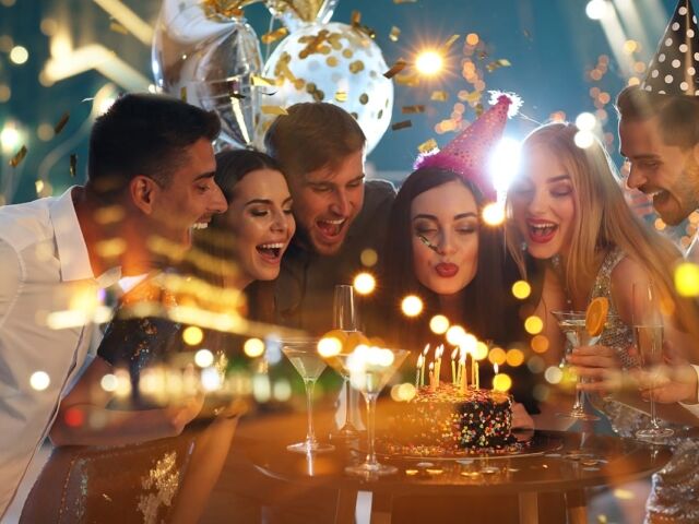 Double,Exposure,Of,Young,People,At,Birthday,Party,And,Illuminated