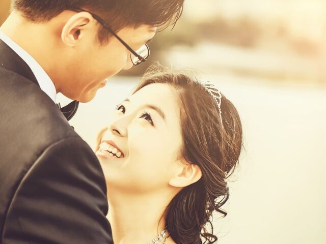 Chinese,Cute,Bride,And,Groom,Young,Newlyweds,Just,Married,Couple