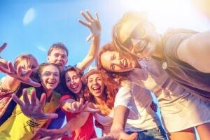 A,Group,Of,Young,People,Friends,Make,Selfies,On,The
