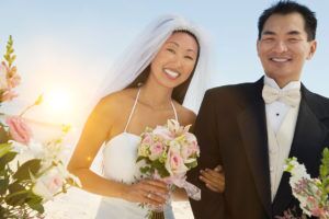 Photo,Of,Chinese,Bride,And,Groom,On,Beach