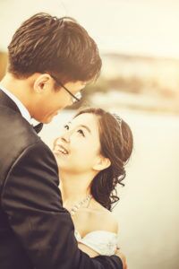 Chinese,Cute,Bride,And,Groom,Young,Newlyweds,Just,Married,Couple